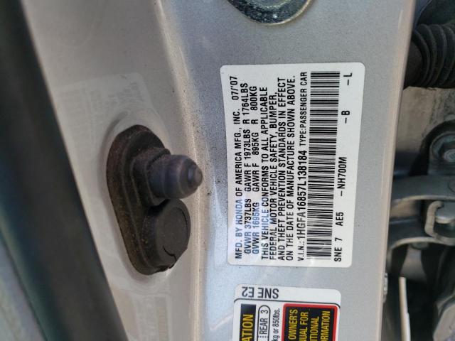 1HGFA16857L138184 - 2007 HONDA CIVIC EX SILVER photo 10