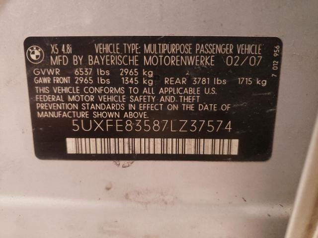 5UXFE83587LZ37574 - 2007 BMW X5 SILVER photo 10