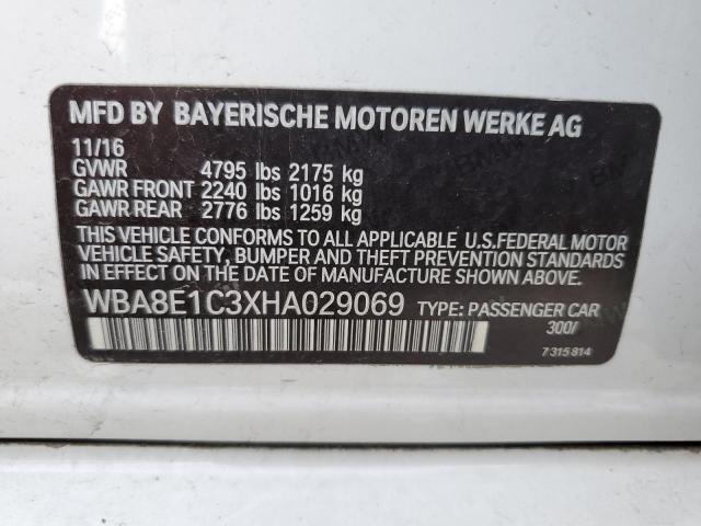 WBA8E1C3XHA029069 - 2017 BMW 330E WHITE photo 10