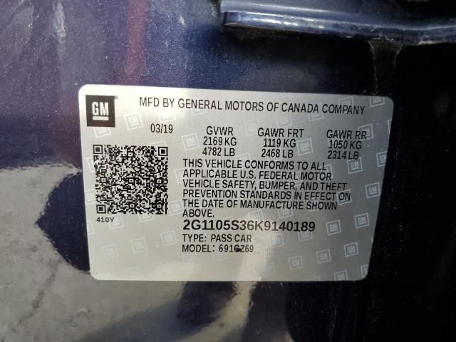 2G1105S36K9140189 - 2019 CHEVROLET IMPALA PRE BLUE photo 10