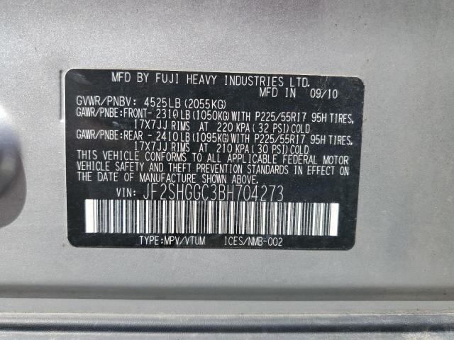 JF2SHGGC3BH704273 - 2011 SUBARU FORESTER T SILVER photo 10