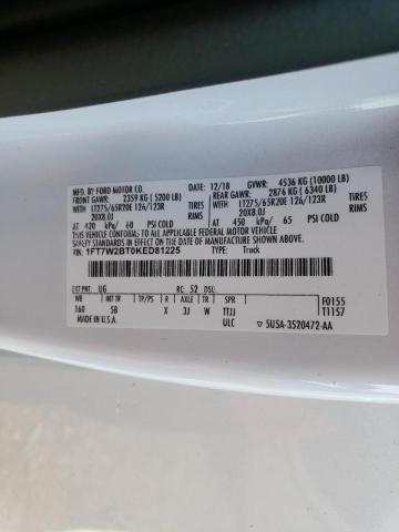 1FT7W2BT0KED81225 - 2019 FORD F250 SD WHITE photo 10