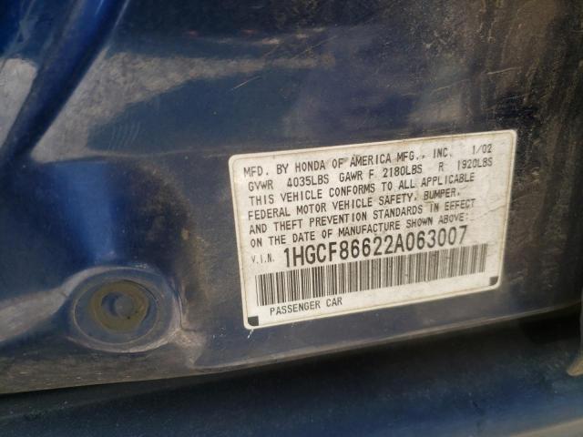 1HGCF86622A063007 - 2002 HONDA ACCORD VALUE  photo 10