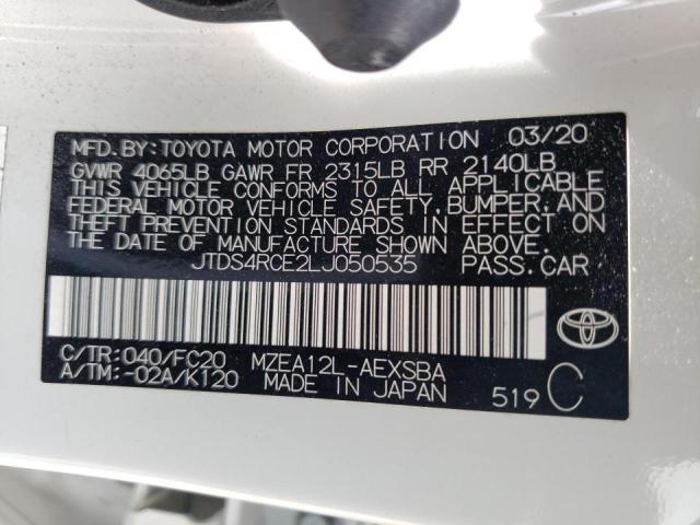 JTDS4RCE2LJ050535 - 2020 TOYOTA COROLLA SE WHITE photo 10