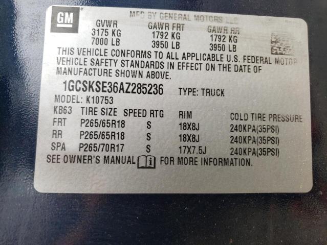 1GCSKSE36AZ285236 - 2010 CHEVROLET silverado BLUE photo 10