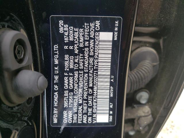SHHFK7H44MU202771 - 2021 HONDA CIVIC SPOR BLACK photo 10