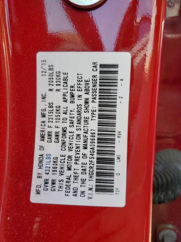 1HGCR2F54GA096867 - 2016 HONDA ACCORD RED photo 10