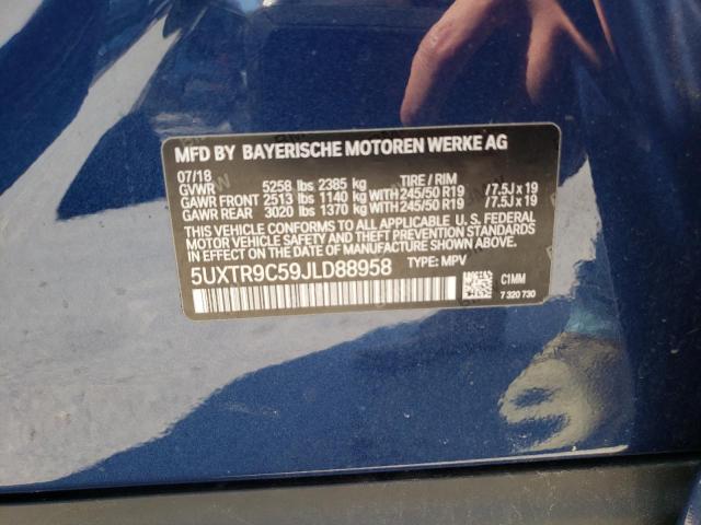 5UXTR9C59JLD88958 - 2018 BMW X3 XDRIVE3 BLUE photo 10