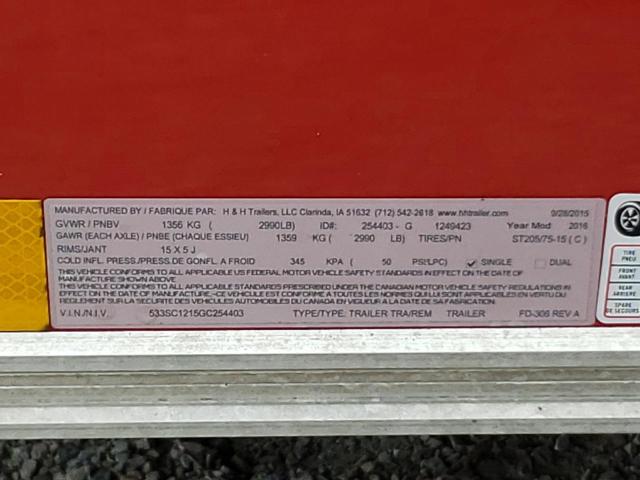 533SC1215GC254403 - 2016 H&H TRAILER RED photo 10