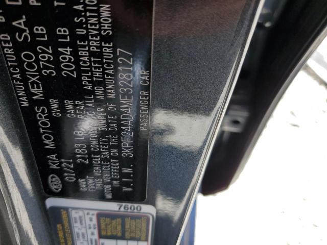 3KPF24AD4ME328127 - 2021 KIA FORTE FE GRAY photo 10