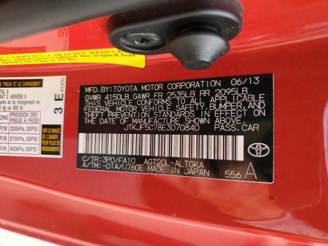 JTKJF5C78E3070840 - 2014 TOYOTA SCION TC წითელი ფოტო 10