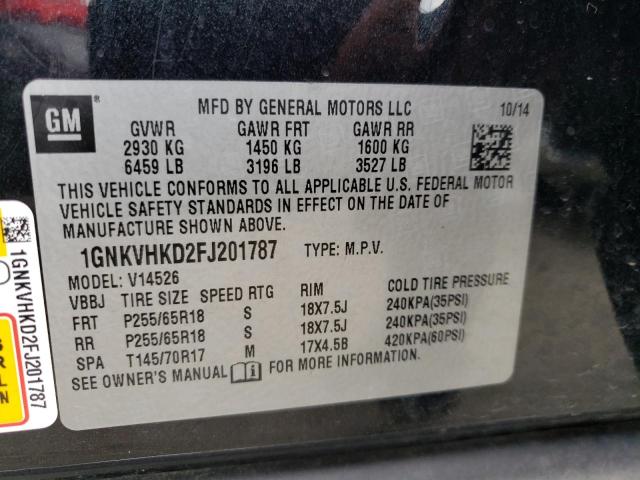 1GNKVHKD2FJ201787 - 2015 CHEVROLET TRAVERSE LT  photo 10