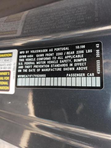 WVWCA71F17V020955 - 2007 VOLKSWAGEN EOS 2.0T S ნაცრისფერი ფოტო 10