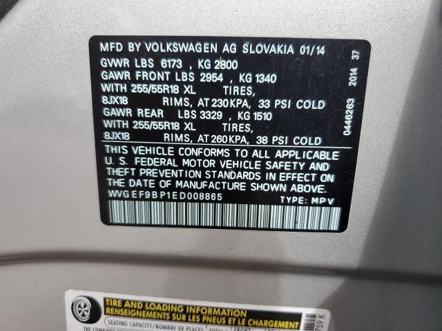 WVGEF9BP1ED008865 - 2014 VOLKSWAGEN TOUAREG V6  photo 10