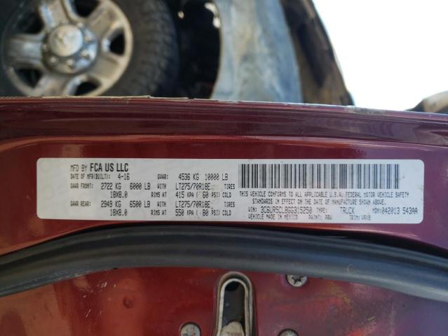 3C6UR5CL8GG315250 - 2016 RAM 2500 ST MAROON photo 10