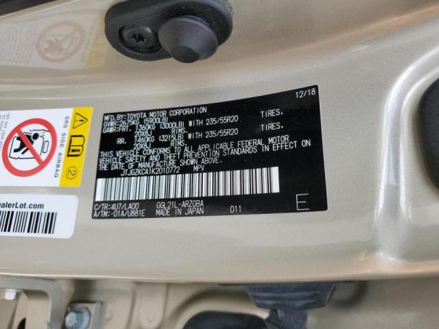 JTJGZKCA1K2010772 - 2019 LEXUS RX 350 L GOLD photo 10