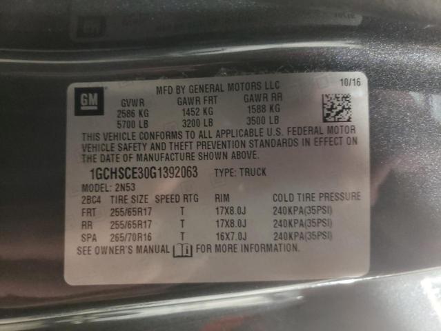 1GCHSCE30G1392063 - 2016 CHEVROLET COLORADO L GRAY photo 10