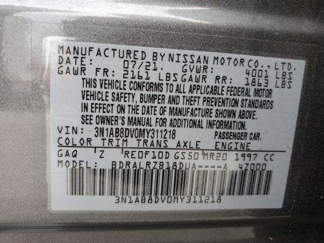 3N1AB8DV0MY311218 - 2021 NISSAN SENTRA SR GRAY photo 10