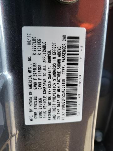 19UUB3F52JA002409 - 2018 ACURA TLX TECH GRAY photo 10