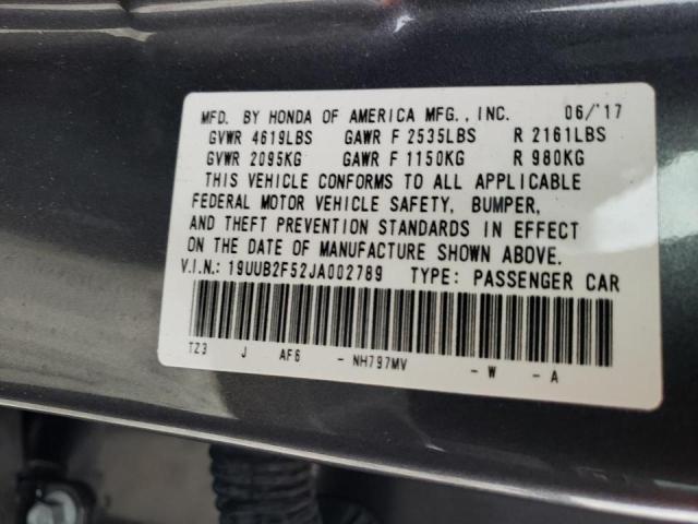 19UUB2F52JA002789 - 2018 ACURA TLX TECH GRAY photo 10