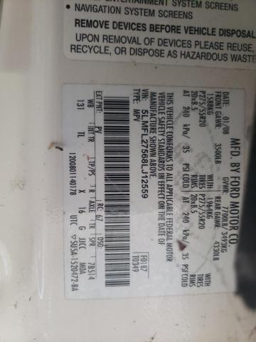 5LMFL27568LJ12559 - 2008 LINCOLN NAVIGATOR თეთრი ფოტო 10