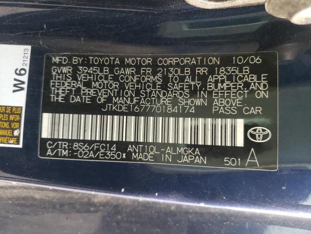 JTKDE167770184174 - 2007 TOYOTA SCION TC ლურჯი ფოტო 10