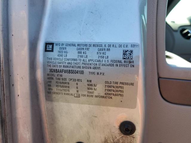 3GNBAAFW6BS604100 - 2011 CHEVROLET HHR LS SILVER photo 10