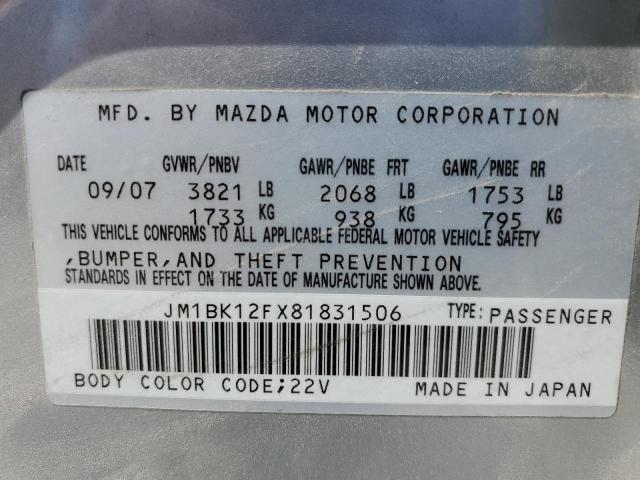 JM1BK12FX81831506 - 2008 MAZDA 3 I SILVER photo 10