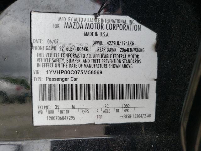 1YVHP80C075M58569 - 2007 MAZDA 6 I BLACK photo 10