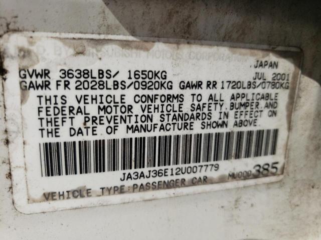 JA3AJ36E12U007779 - 2002 MITSUBISHI LANCER LS WHITE photo 10