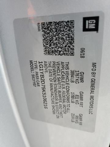 1G1YB2D75K5106216 - 2019 CHEVROLET CORVETTE S SILVER photo 10