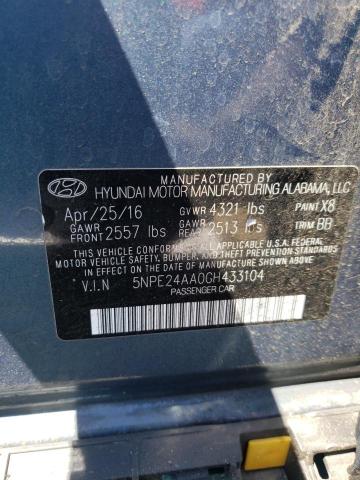 5NPE24AA0GH433104 - 2016 HYUNDAI SONATA ECO BLUE photo 10