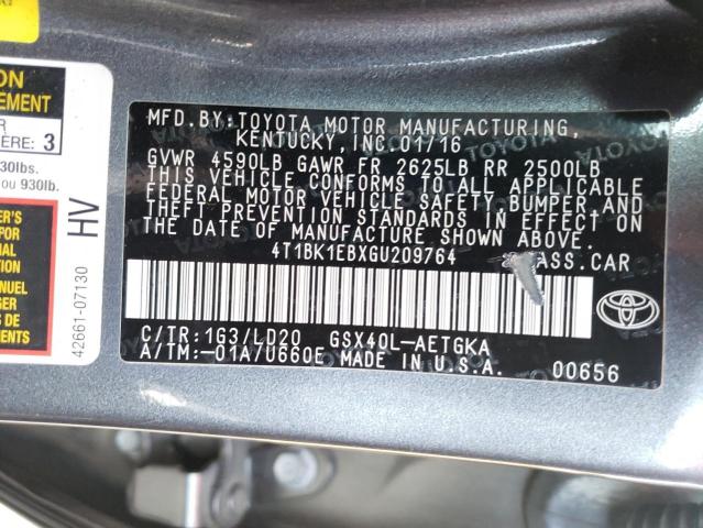 4T1BK1EBXGU209764 - 2016 TOYOTA AVALON XLE GRAY photo 10