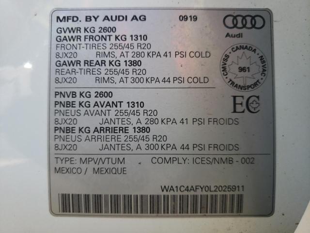 WA1C4AFY0L2025911 - 2020 AUDI SQ5 PRESTI WHITE photo 10