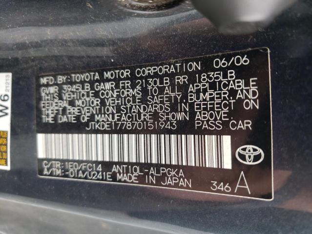 JTKDE177870151943 - 2007 TOYOTA SCION TC გრაფიტი ფოტო 10