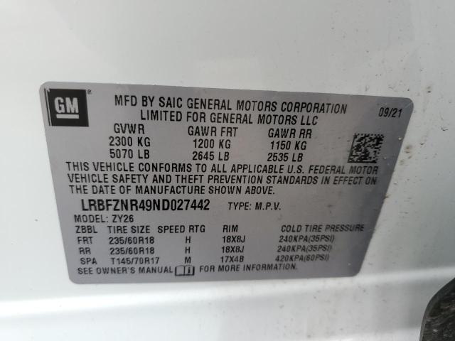 LRBFZNR49ND027442 - 2022 BUICK ENVISION E 白色 照片 10