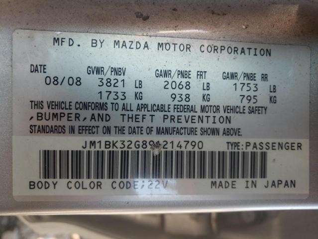 JM1BK32G891214790 - 2009 MAZDA 3 I SILVER photo 10