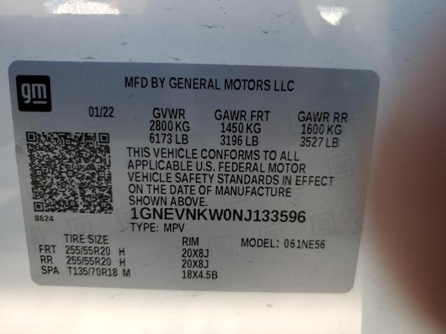 1GNEVNKW0NJ133596 - 2022 CHEVROLET TRAVERSE HIGH COUNTRY  photo 10