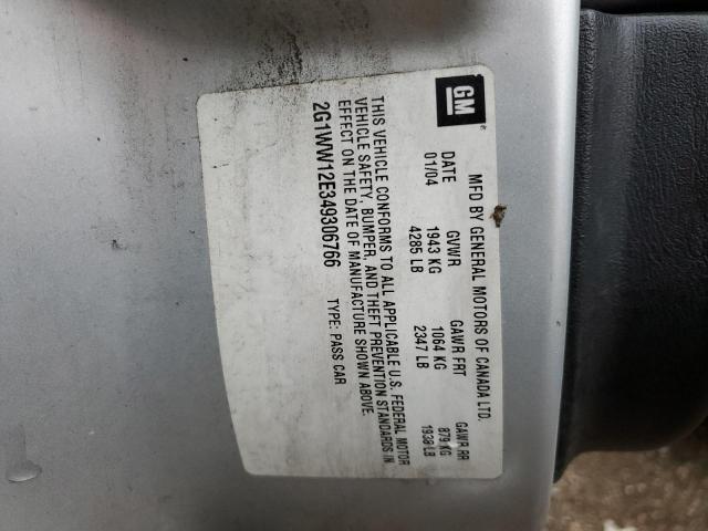 2G1WW12E349306766 - 2004 CHEVROLET MONTE CARL ვერცხლისფერი ფოტო 10