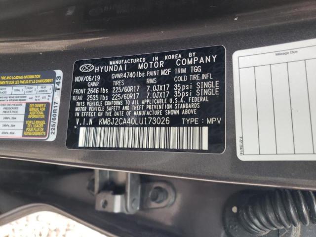 KM8J2CA40LU173026 - 2020 HYUNDAI TUCSON SE GRAY photo 10