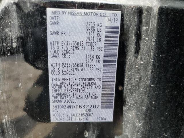 5N1DR2MN5KC632207 - 2019 NISSAN PATHFINDER BLACK photo 10