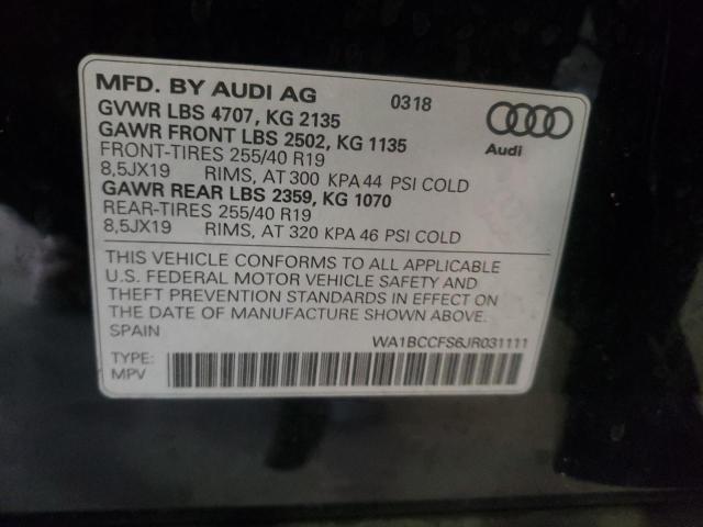 WA1BCCFS6JR031111 - 2018 AUDI Q3 PREMIUM BLACK photo 10