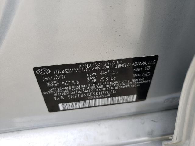 5NPE34AF9KH770615 - 2019 HYUNDAI SONATA LIM SILVER photo 10