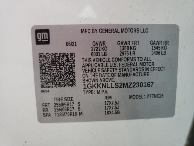 1GKKNLLS2MZ230167 - 2021 GMC ACADIA AT4 WHITE photo 10