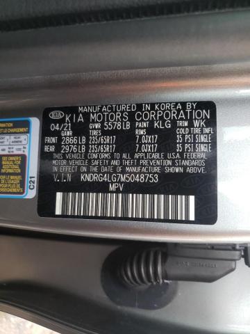 KNDRG4LG7M5048753 - 2021 KIA SORENTO S GRAY photo 10