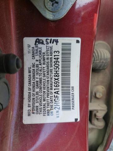 2HGFA169X8H509413 - 2008 HONDA CIVIC EXL Bordo foto 10