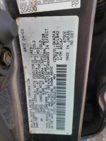 JTEZT17R138002138 - 2003 TOYOTA 4RUNNER LI GRAY photo 10