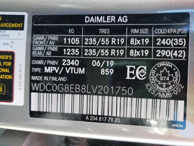 WDC0G8EB8LV201750 - 2020 MERCEDES-BENZ GLC 300 4M SILVER photo 10