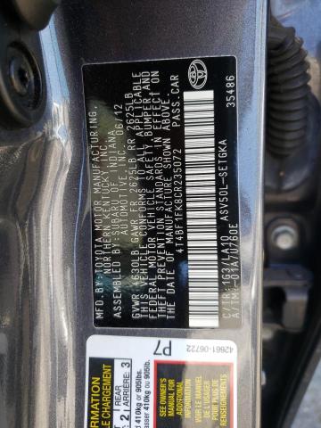 4T4BF1FK8CR235072 - 2012 TOYOTA CAMRY BASE CHARCOAL photo 10