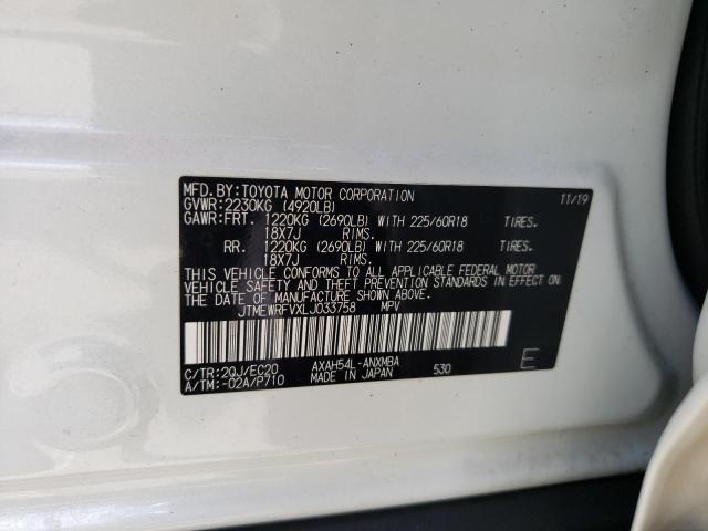 JTMEWRFVXLJ033758 - 2020 TOYOTA RAV4 XSE WHITE photo 10